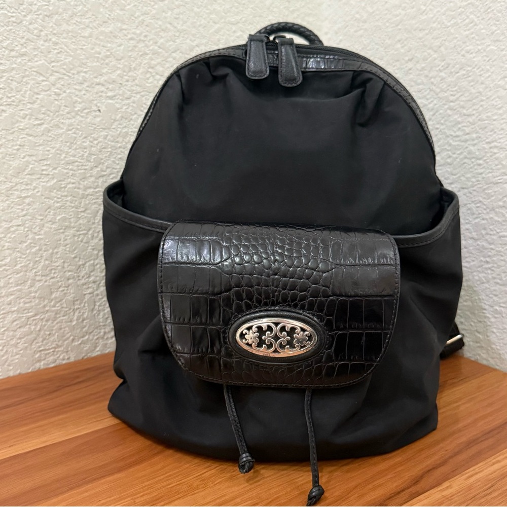 BRIGHTON E089658 Black Nylon Backpack With Leather Croc Trims